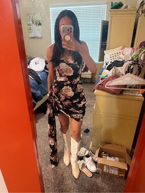 Buddy Love Black Floral Strapless Dress
